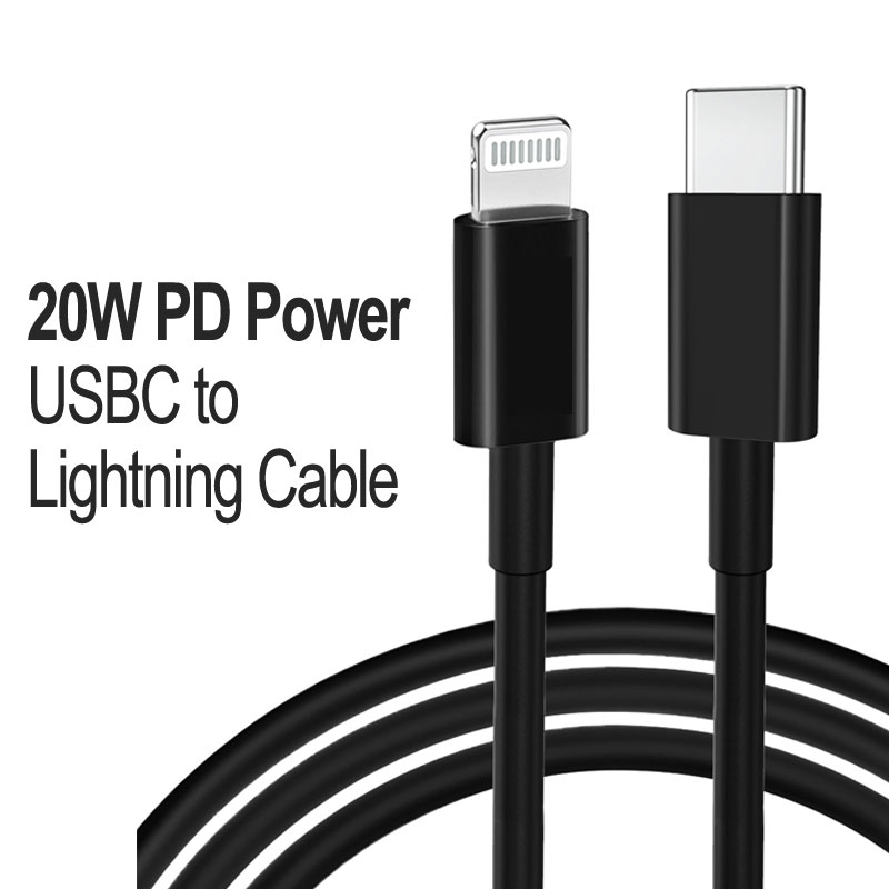 IOS Lightning 8PIN iPHONE 20W PD Fast Charging USB-C to Lightning USB Cable 3FT (Black)
